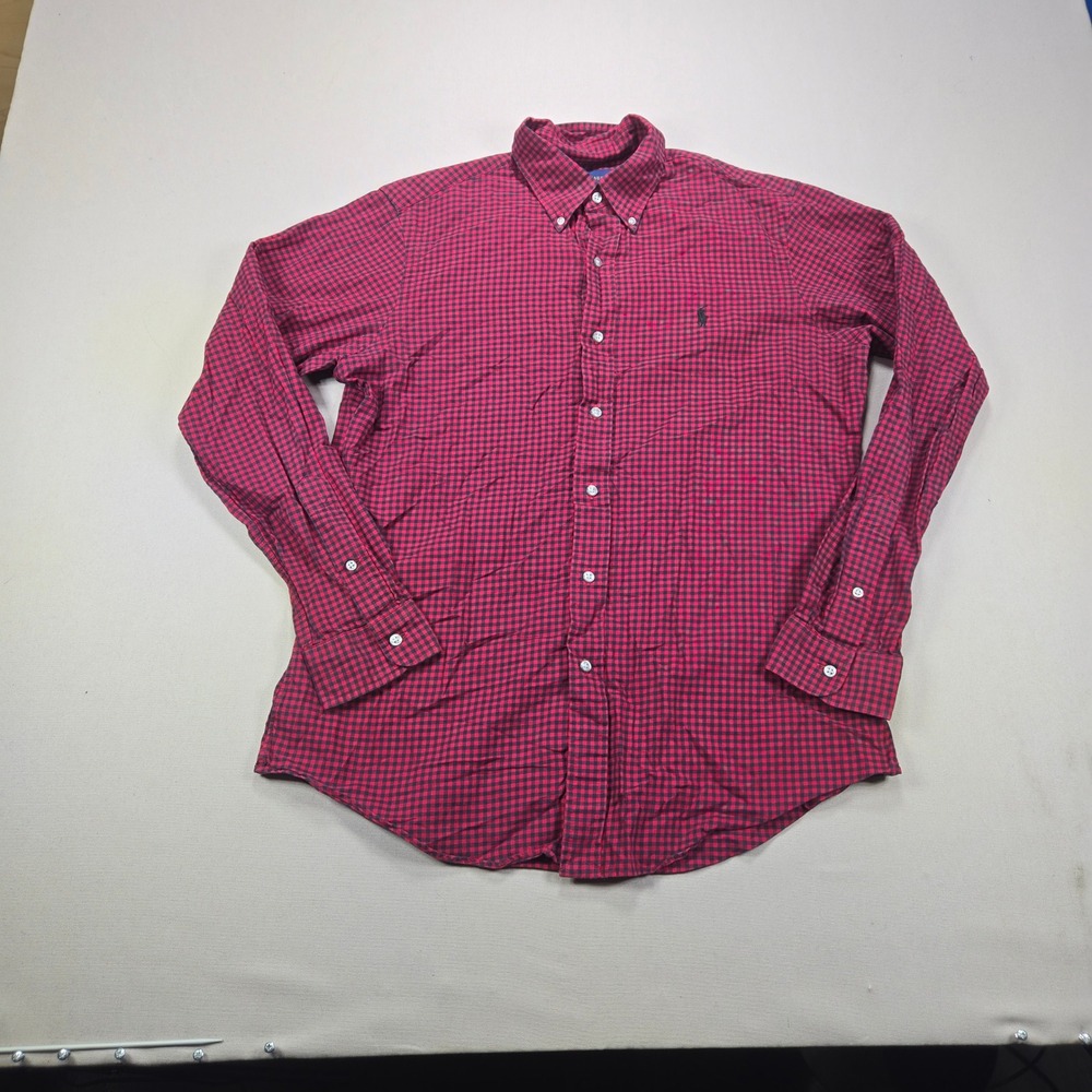 Ralph Lauren Button Down Shirt Gingham‎ Check Red Navy Mens Medium M